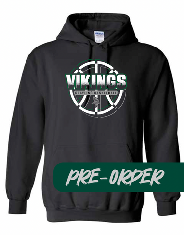 Grayling Boys Basketball - PRESALE - Cotton Hooded Fleece -  Black - Design 1