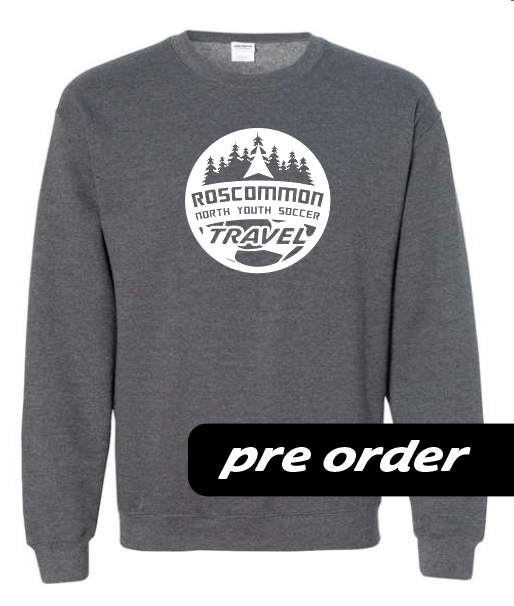 RNYSA - Travel League - PRE-ORDER - Dark Heather Gray crewneck fleece w/ white logo