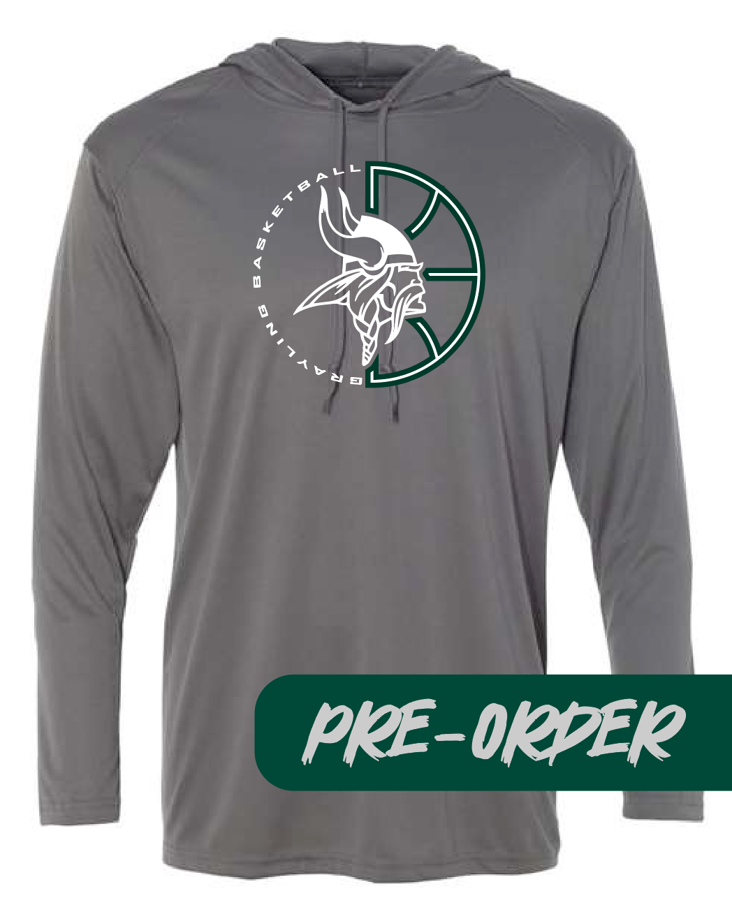 Grayling Boys Basketball - PRESALE - Polyester wicking hooded tee shirt -  gray - DESIGN 1