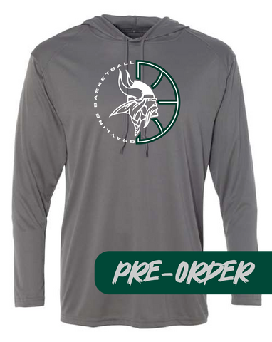 Grayling Boys Basketball - PRESALE - Polyester wicking hooded tee shirt -  gray - DESIGN 1