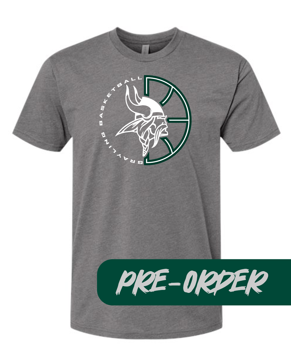 Grayling Boys Basketball - PRESALE - Cotton blend tee -  Heather Charcoal - DESIGN 1