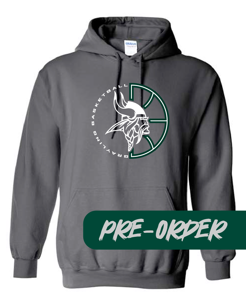 Grayling Boys Basketball - PRESALE - Cotton Hooded Fleece -  Dark gray - DESIGN 1