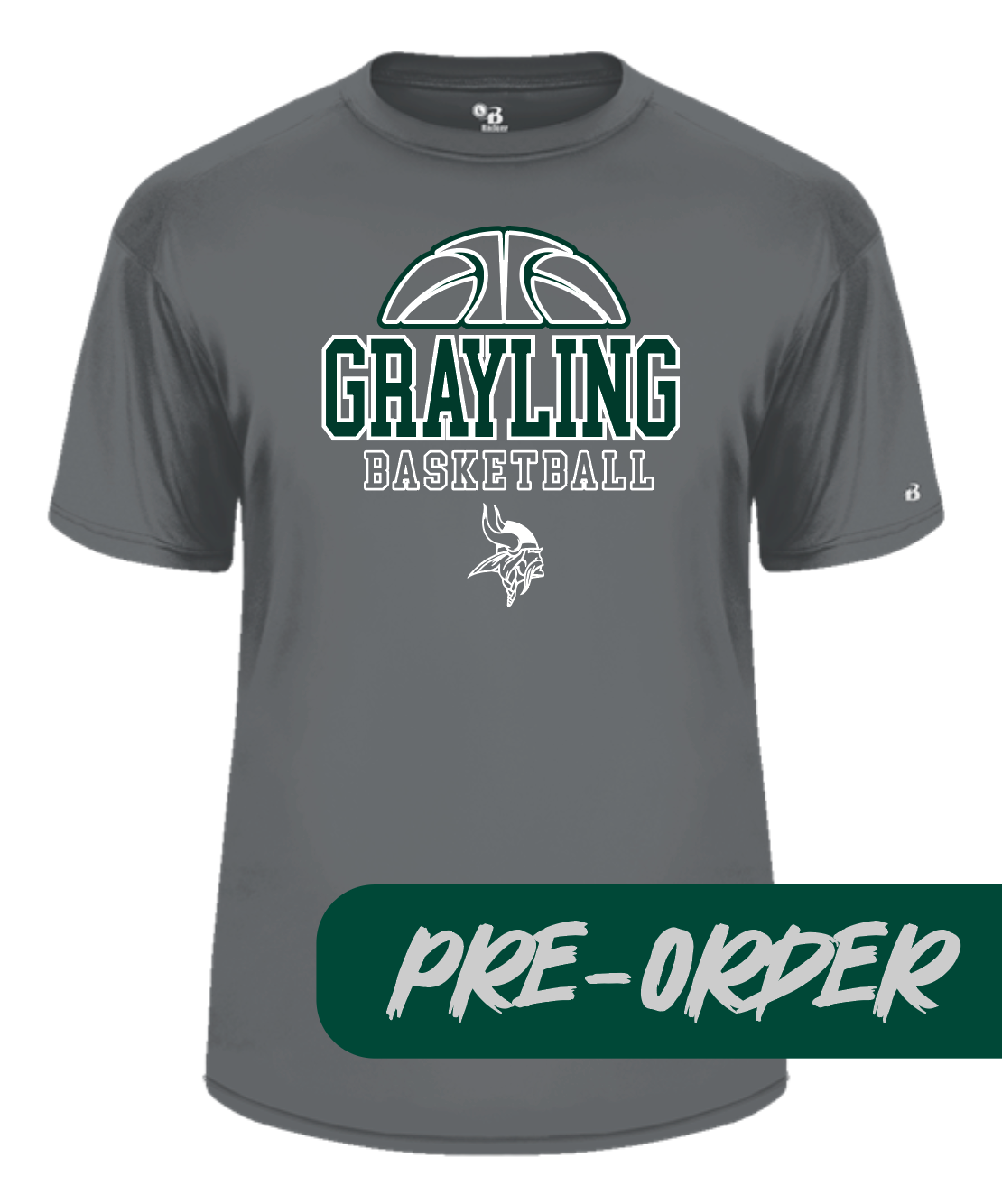 Grayling Boys Basketball - PRESALE - Polyester wicking tee -  Gray - DESIGN 2