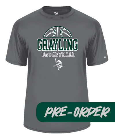 Grayling Boys Basketball - PRESALE - Polyester wicking tee -  Gray - DESIGN 2