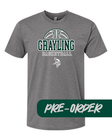 Grayling Boys Basketball - PRESALE - Cotton blend tee -  Heather Charcoal - DESIGN 2