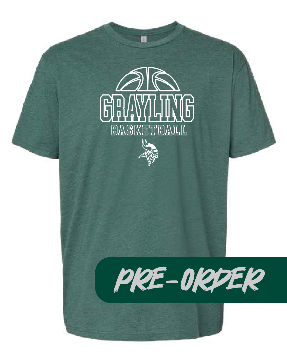 Grayling Boys Basketball - PRESALE - Cotton blend tee -  Heather Forest - DESIGN 2