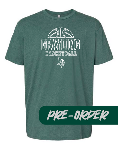 Grayling Boys Basketball - PRESALE - Cotton blend tee -  Heather Forest - DESIGN 2