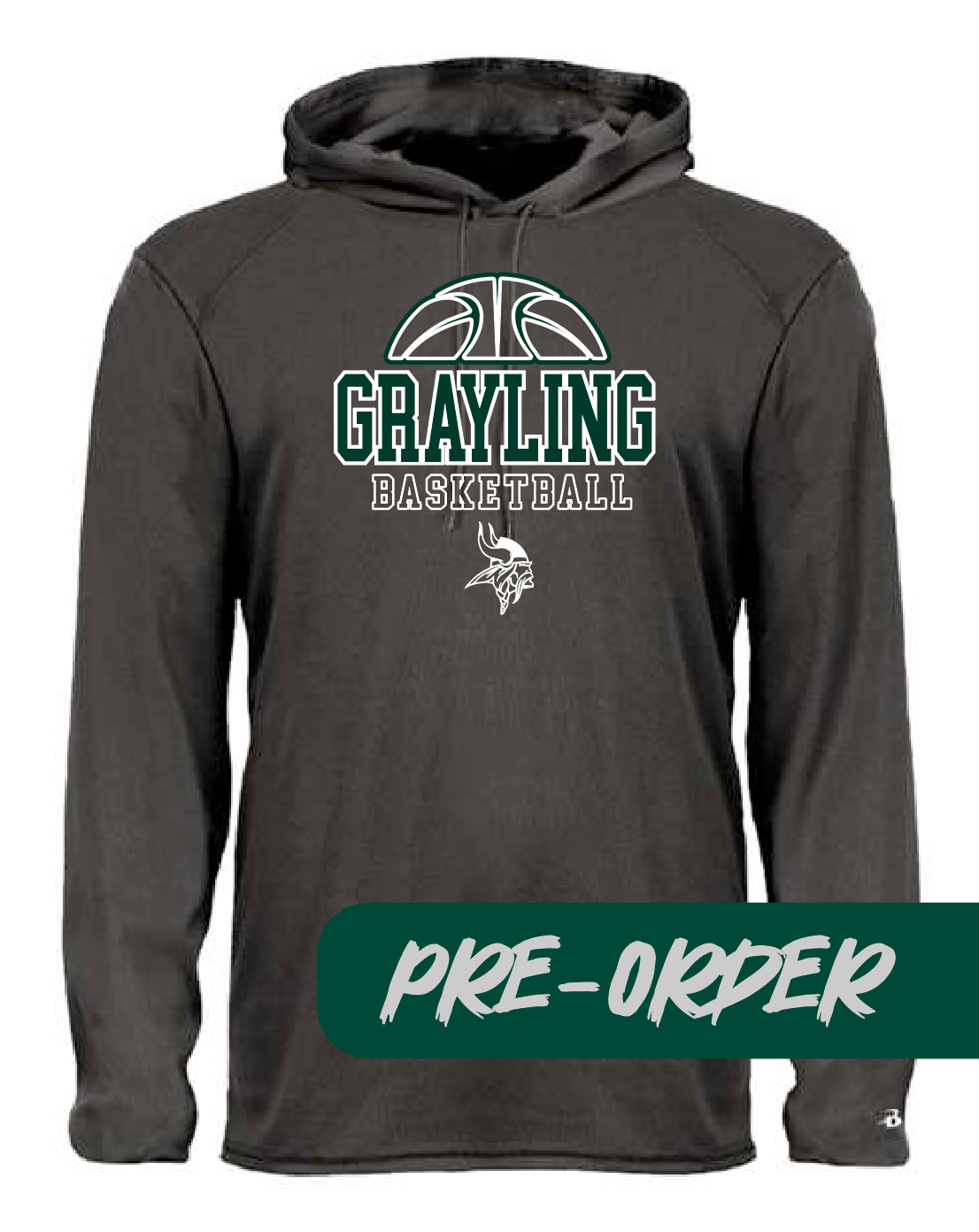 Grayling Boys Basketball - PRESALE - Polyester wicking hooded tee shirt -  Black - DESIGN 2