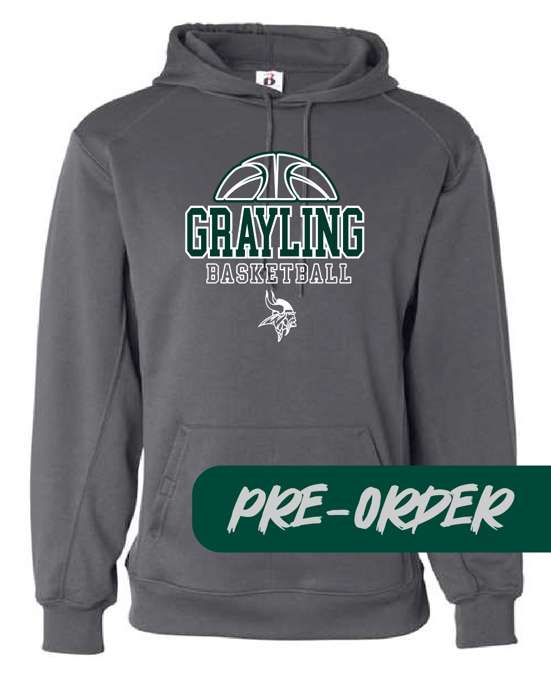 Grayling Boys Basketball - PRESALE - Polyester Hooded Fleece -  Gray - Design 2