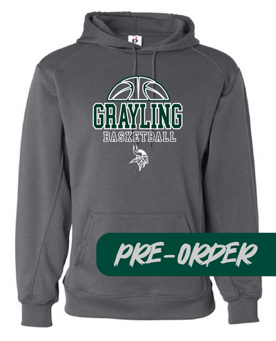 Grayling Boys Basketball - PRESALE - Polyester Hooded Fleece -  Gray - Design 2