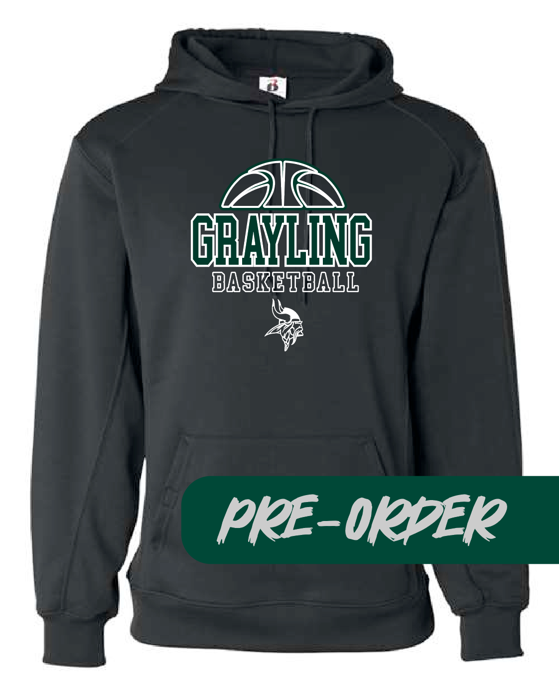 Grayling Boys Basketball - PRESALE - Polyester Hooded Fleece -  Black - Design 2