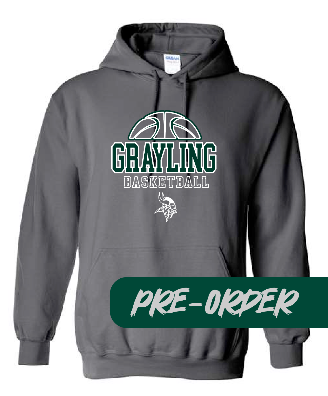 Grayling Boys Basketball - PRESALE - Cotton Hooded Fleece -  Dark gray - DESIGN 2