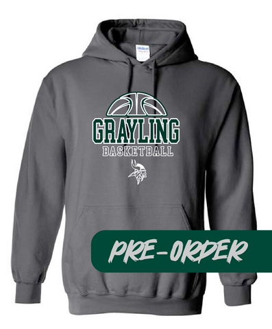 Grayling Boys Basketball - PRESALE - Cotton Hooded Fleece -  Dark gray - DESIGN 2