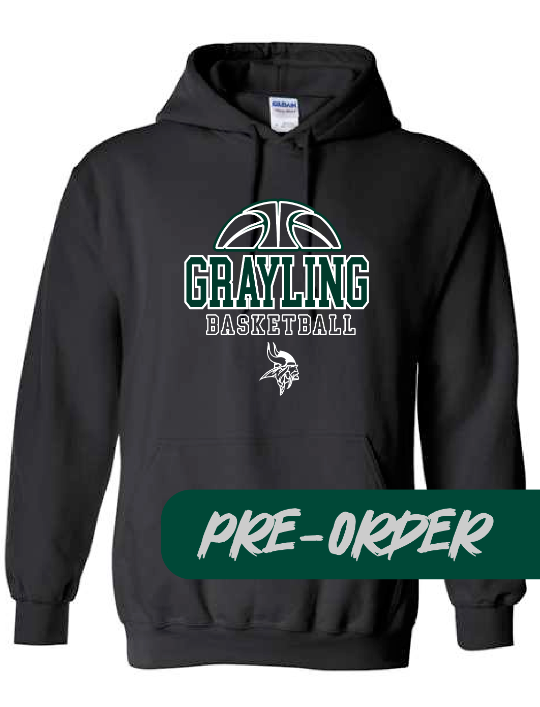Grayling Boys Basketball - PRESALE - Cotton Hooded Fleece -  Black - Design 2