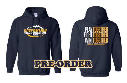 ROSCO FOOTBALL - PRE ORDER - HOODED FLEECE TEE SHIRT - NAVY V3