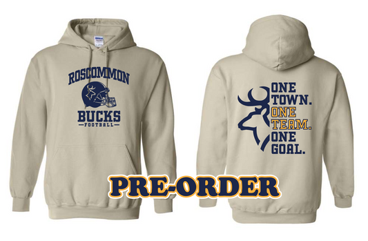 ROSCO FOOTBALL - PRE ORDER - HOODED FLEECE TEE SHIRT - SAND