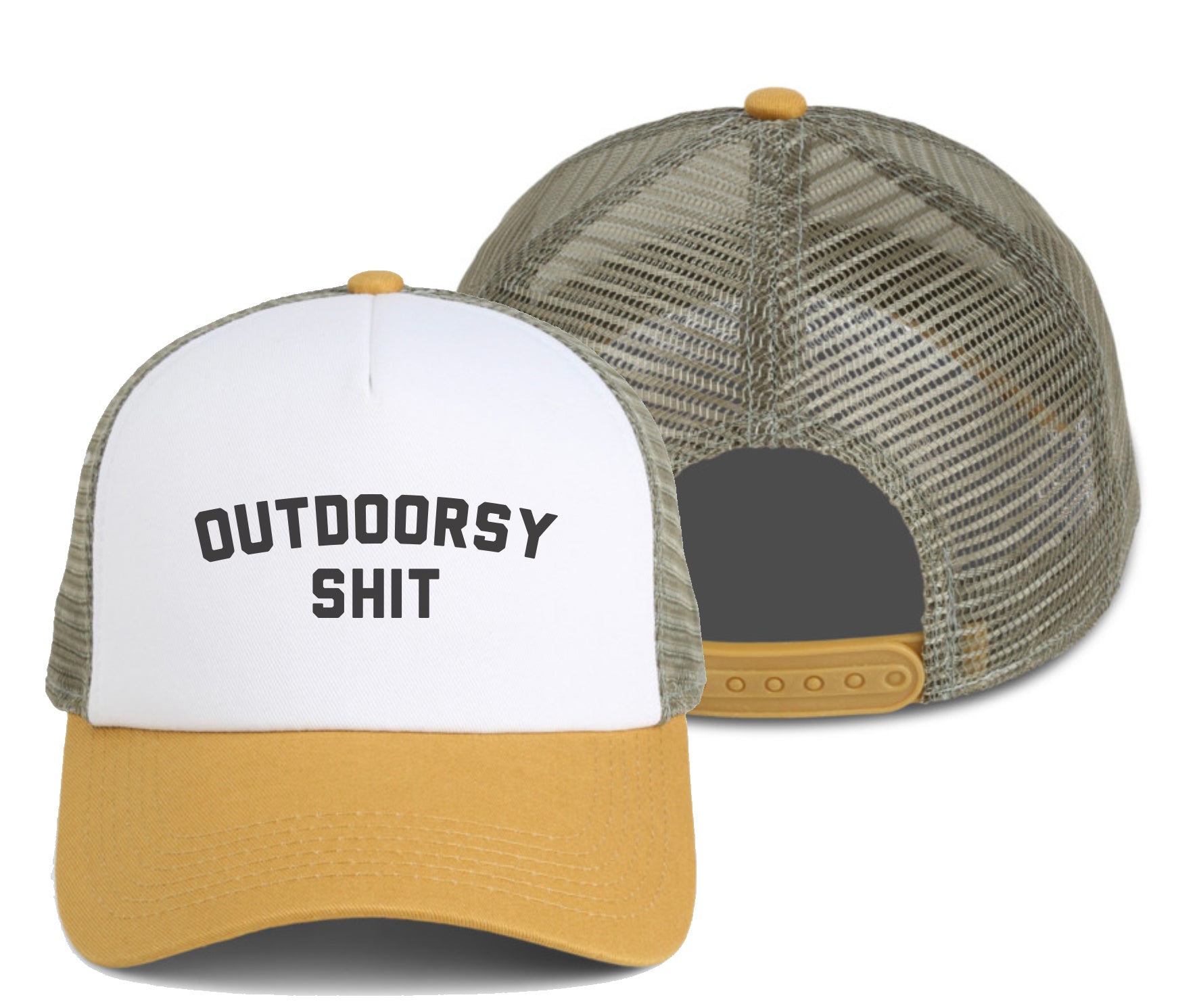 Outdoorsy Shit Snapback - Mustard / Olive
