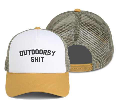 Outdoorsy Shit Snapback - Mustard / Olive